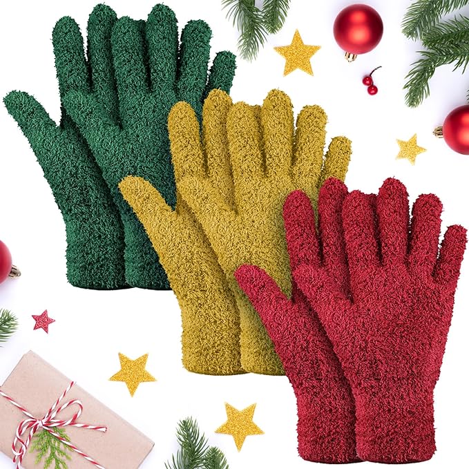 Patelai 3 Pairs Microfiber Plant Dusting Gloves Leaf Cleaning Gloves for Indoor Plants, Blinds, Furniture, House (Brown,Dark Green,Dark Red,Medium)