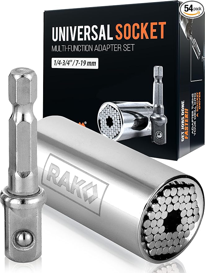 RAK Super Universal Socket Tool, 7-19mm Universal Socket Wrench Set, Gator Grip with Power Drill Adapter Set, Valentine's Day Gift, Ideal Cool Gadgets for Birthday Gifts for Men Dad Husband