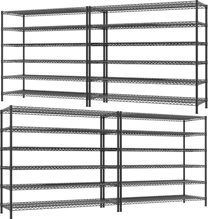 REIBII Storage Shelves, 3840LBS Heavy Duty&Adjustable Height for Basement | 55.5" W Shelf Space Saving, 6 Tier Freestanding, Powder Coated, Anti-Tipping Device, Moisture Resistant, 4-set for Garage
