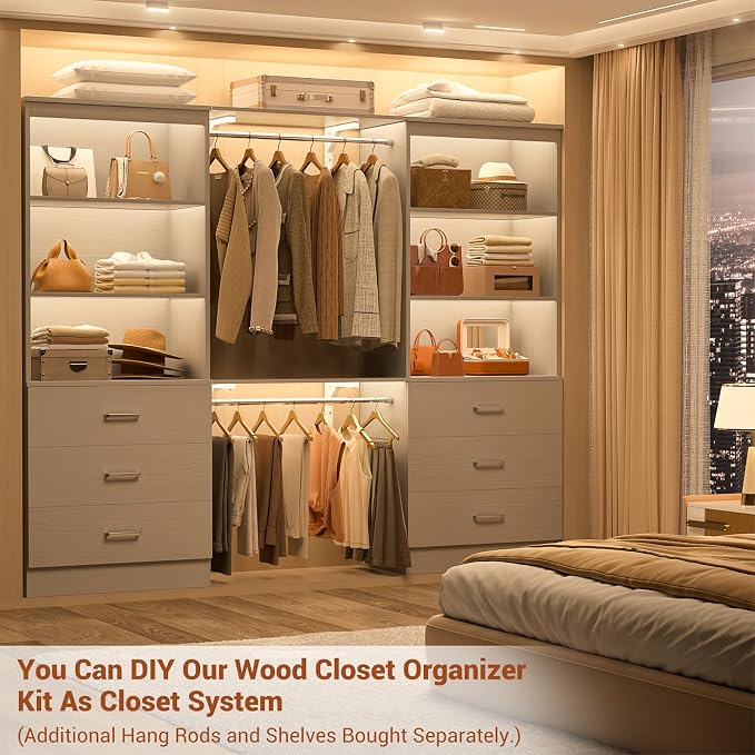Aheaplus 47.2" Closet Drawers System, 3.94FT Wood Closet Organizer System with 3 Drawers, Modular Small Walk-in Closets Storage Unit, Set of 2, Grey (47.2" L x 13.8" W x 71" H)