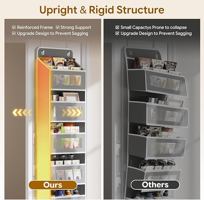 Simple Trending Over The Door Hanging Organizer, 5-Tier Shelves with 5 Large & 5 Side Pockets, Anti-Tilt Heavy Duty 44 lb Capacity Behind Door Storage for Bedroom, Bathroom, Pantry, Nursery, Grey