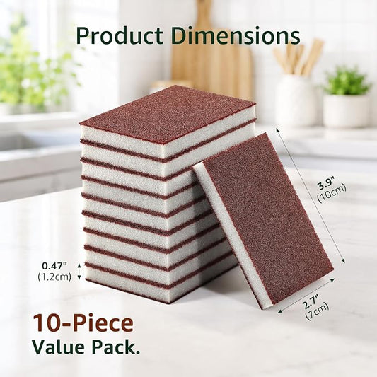 10 Pack Magic Carborundum Cleaning Sponge, Heavy Duty Rust Eraser Pads for Kitchen Cast Iron Skillets, Grill Grates, Stove Tops, Pots, Tools, Brown Nano Melamine Emery Scouring Sponges