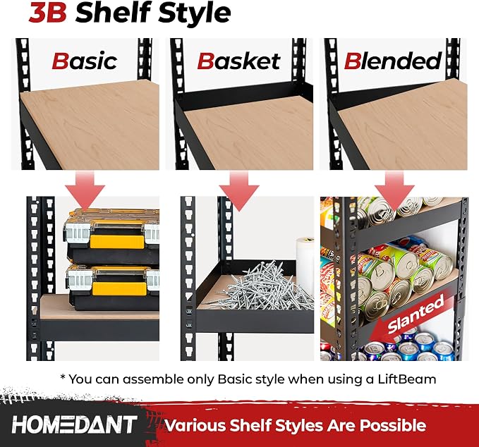 HOMEDANT 47.7" W 5 Tier Heavy Duty Garage Shelving Adjustable Metal Rack Storage Shelves Standing Shelf Unit Organizers Industrial Warehouse Basement Black 1Pack