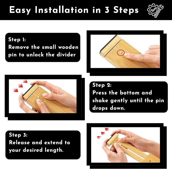 Adjustable Bamboo Drawer Dividers Expandable 8 Pack 17-22 Organizer