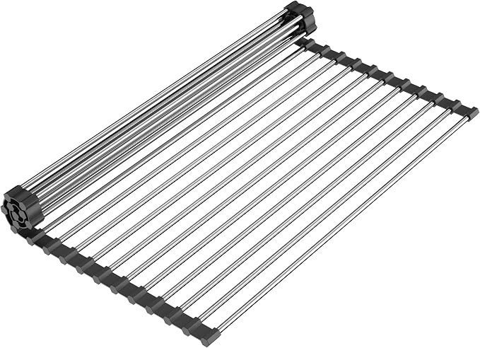 Roll Up Dish Drying Rack, Over The Sink Roll Up Drying Rack for Kitchen,17" L x 15.7" W, Black
