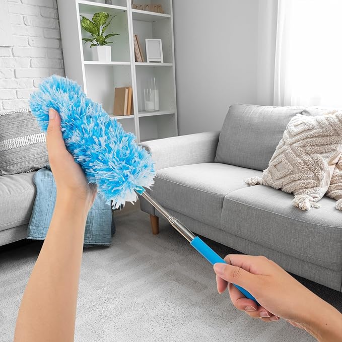 Tanlade 12 Pcs Microfiber Feather Duster for Cleaning, Extendable 13-31 Inch Ceiling Fan Duster with Bendable Head, Washable Tools for Ceiling Fans, Furniture, Car, Cobwebs (Bright Color)