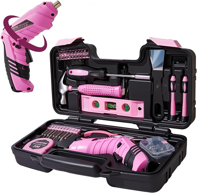 Pink Tool Set for Women,40-Pc Drill Set with Tool Box,Complete Home DIY Kit for Beginners, Crafting & Quick Fixes