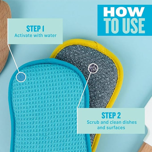 E-Cloth Washing Up Scrub Pad - Microfiber Sponge for Cleaning, Reusable Kitchen Sponge for Dishes & Sink, Non Scratch, Multi Purpose Scrubber, Machine Washable - 4 Pack