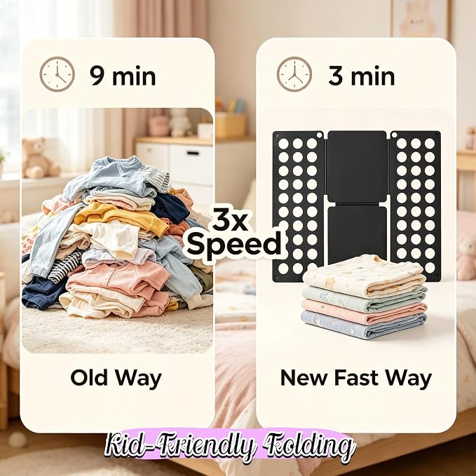 Mini Toddler Shirt Folding Board - Ages 1-7 Black, Builds Independence | great for Montessori laundry, lightweight PP, smooth rounded edges, quick & simple, develops confidence & skills, stores flat