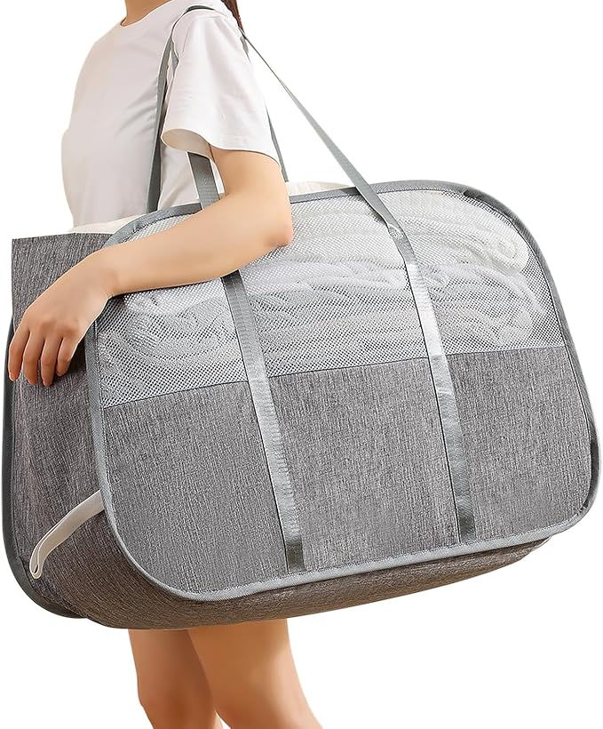 Collapsible Laundry Baskets with Easy Carry Handles, 95L Clothes Hamper for Storage, Foldable Laundry Basket Tear-proof, Large Pop Up Hampers for Laundry, Bedroom, Bathroom, Dorm Grey