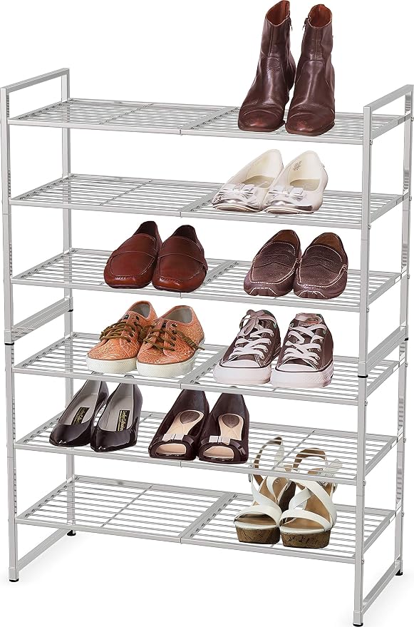 Simple Houseware 3-Tier Stackable Wired Grid Shoe Rack, Silver | 9 Pairs of Shoes Storage Organizer for Closet, Entryway, Garage & Corridor