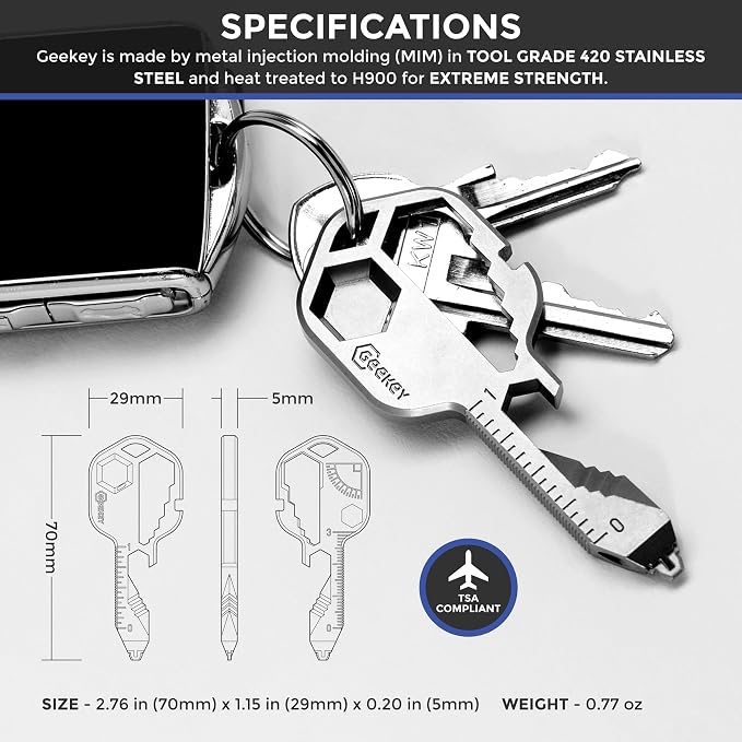 Keychain Multitool – Key Tool with 16+ Functions | Bottle Opener Keychain, EDC Multitool, Screwdriver, Wrench, Box Cutter | Good for Travel, Outdoor, Hiking | TSA Safe | EDC Multitool, Screwdriver, Wrench, Box Cutter | Good for Travel, Outdoor, Hiking ...
