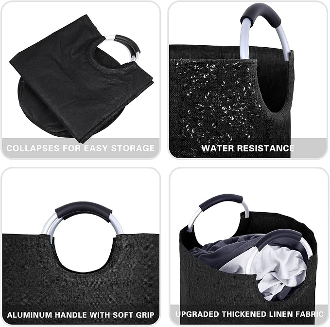 Large Laundry Basket, Laundry Hamper Bag with Handles, 95L Heather Black | Freestanding Tall Dirty Clothes Hamper, Collapsible and Portable Laundry Bin for Dorm and Bedroom, Thick Double layer Fabric