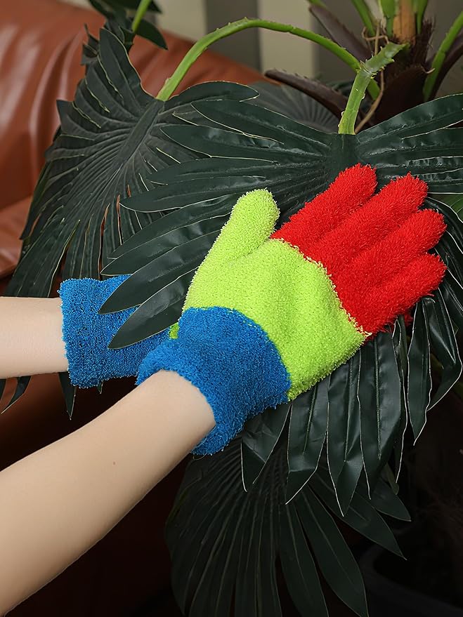 Patelai 3 Pairs Microfiber Plant Dusting Gloves Leaf Cleaning Gloves for Indoor Plants, Blinds, Furniture, House (Colorful,Medium)