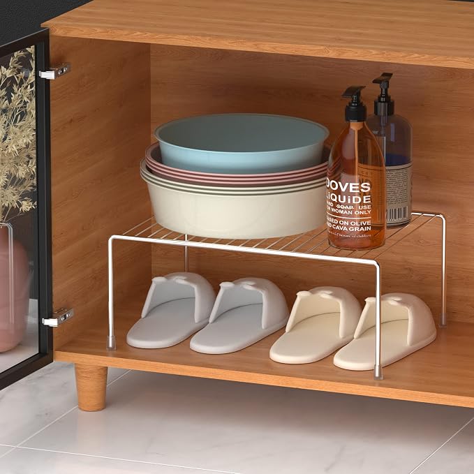 iPEGTOP Kitchen Cabinet Storage Shelf Rack, Set of 2 Large (15.7 x 9.4 Inch) Rustproof Metal Wire Shelves Spice Shelf Rack Cupboard Organizer for Pantries Countertops Utensils Organization, Chrome