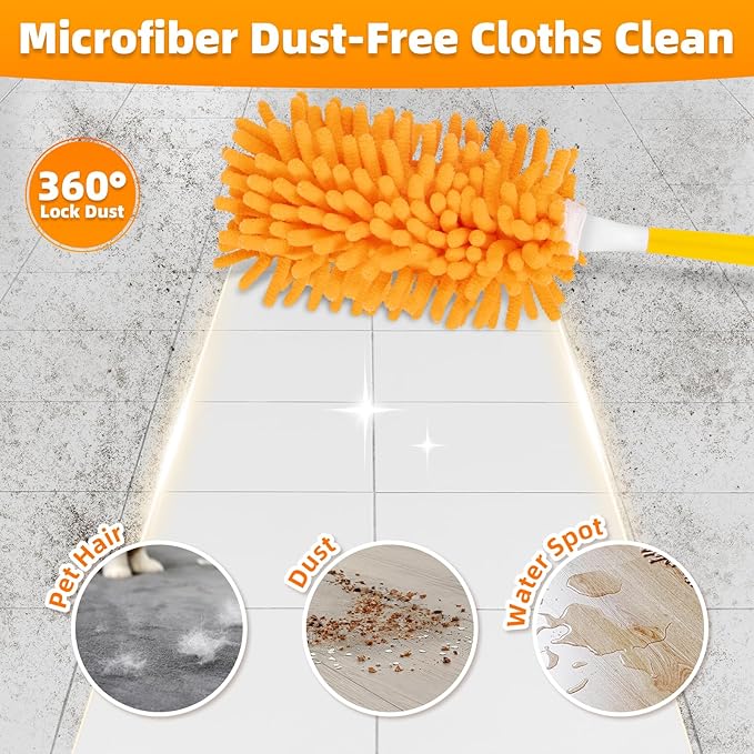 8 Pack Reusable Duster Refills Compatible with Swiffer Duster | Washable 360 Heavy Duty Microfiber Dusters, Include 1 Handle & Laundry Bag, Home & Office Cleaning and Dusting