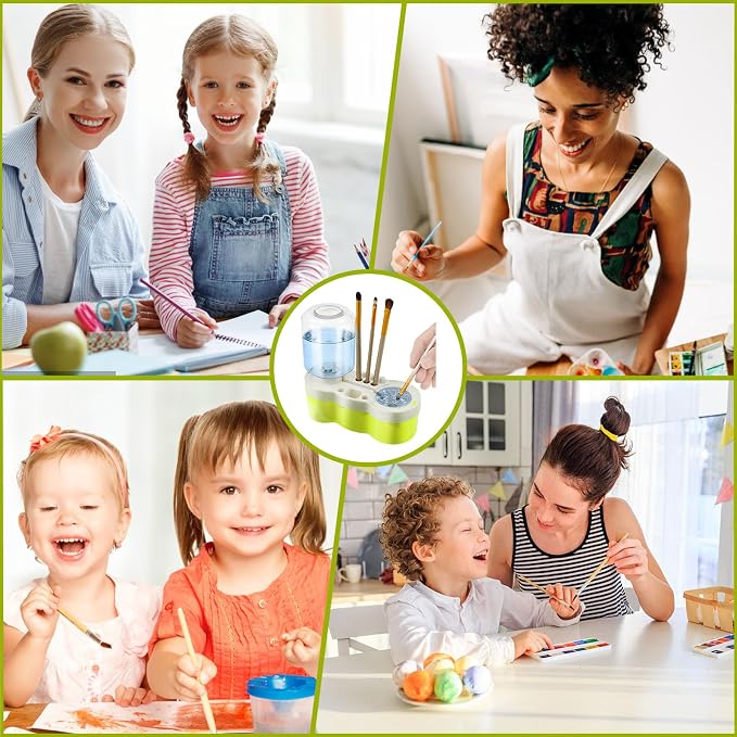 2026 Paint Brush Cleaner for Kids Water Circulation Paint Brush Cleaner with Drain Paint Water Dispenser with Palette Brush Holder Paints Brush Washer for Acrylic Painting Watercolor Art (Green)