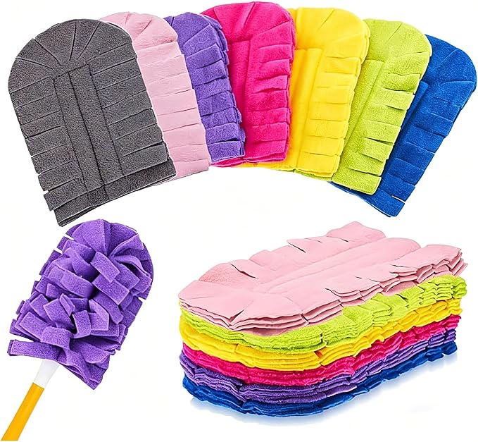 7-Pack Reusable Duster Refills, Washable Microfiber Chenille Duster Pads, Compatible with Swiffer Dusters, for Cleaning Homes, Blinds, Cars, Pet Areas, Furniture, and Fans (Handle Included)