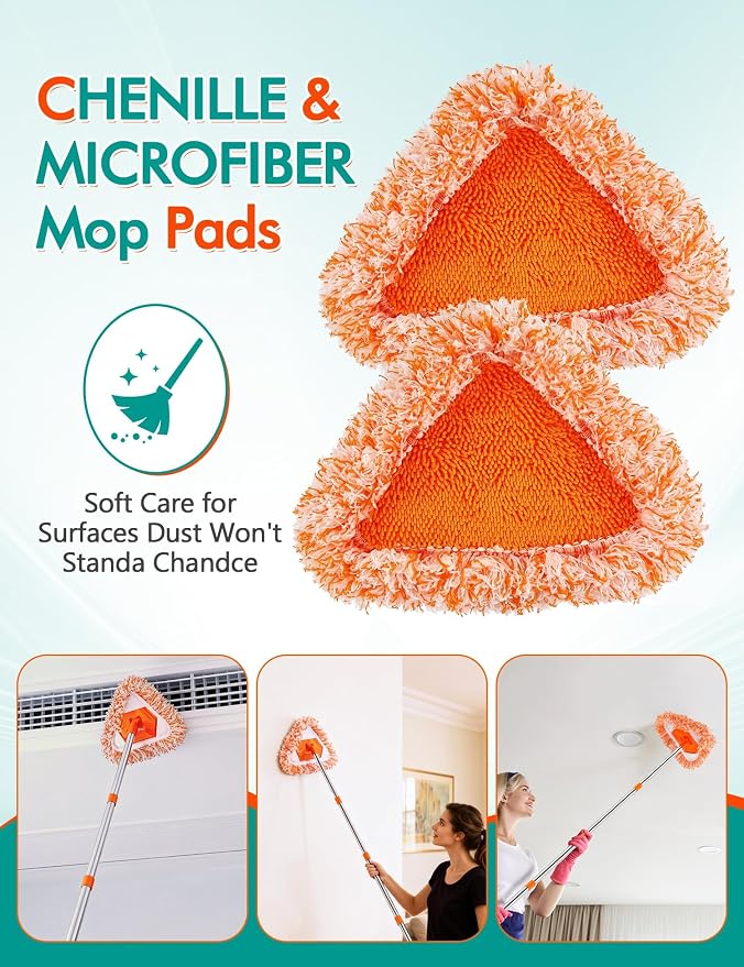 Ceiling Fan Cleaner Duster Kit, 180° Rotating 76" Long Handle | Ceiling Fan Blade Ceaner, Wall Mop Duster Cleaner Kit for Walls/Ceiling Fans/Dust/Baseboards/Floors/Blade Blinds/Doors