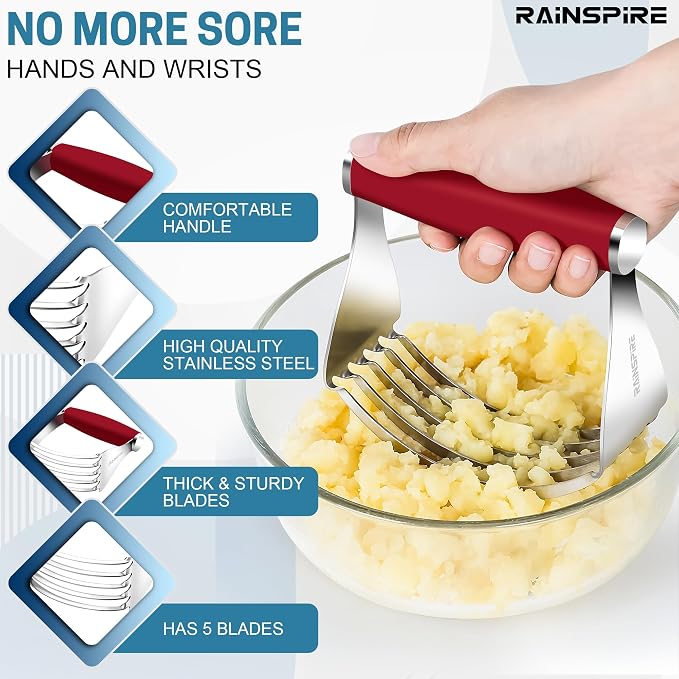 Rainspire XL Pastry Cutter For Baking, Heavy Duty Pastry Blender Stainless Steel, Thick Sharp Blades Dough Blender, Dough Cutter Butter Cutter Pastry for Easy Mixing, Dishwasher Safe, Red