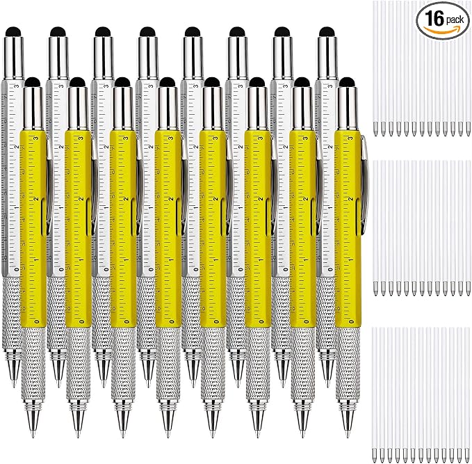 Zhanmai 16 Pcs Multi Tool Pens for Men, 6 in 1 Multitool Ballpoint Pen with Screwdriver Ruler Level Stylus Refills, Bulk Gifts for Employees Office Gadget Supplies Birthday Christmas Stocking Stuffers