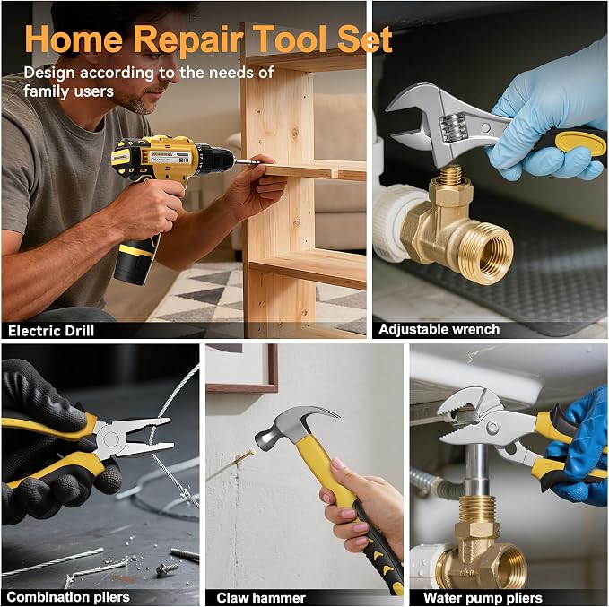 Tool Kit Box Drill Set with 12V Power Cordless Drill 299-Piece Tool Kit for Home Tool Set Storage Case with Drawer General Household Drill Set for Home Mechanics Repairs Men & Women, DIY