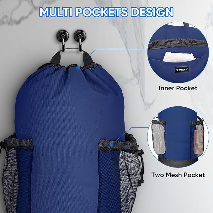 BALEINE 120L Laundry Bag Backpack, 900D Oxford Fabric Large Travel Laundry Bags with Shoulder Straps and 2 Mesh Pockets for College Dorm, Apartment, Laundromat (Navy, 120L)