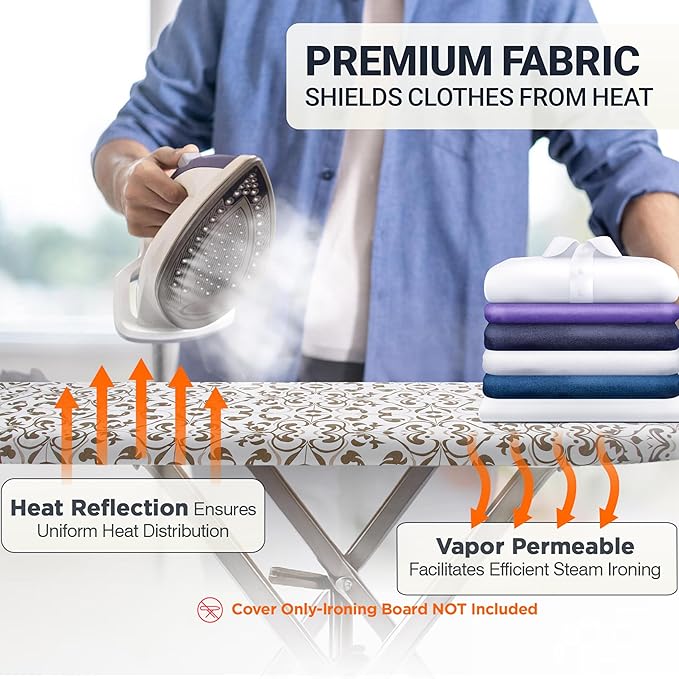UniSimp Ironing Board Cover and Pad 18"x54" Extra Thick Natural Cotton, Scorch and Stain Resistant Iron Board Cover,Extra Large Iron Board Cover with Fasteners Heavy Duty Heatproof Elastic Edge Taupe