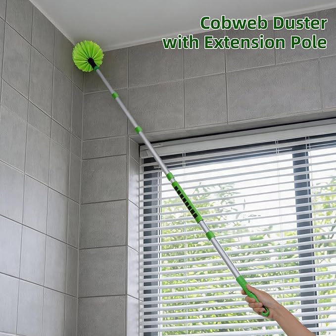 Ceiling Fan Cleaner Cobweb Duster with 6Ft/72'' Extension Pole High Ceiling Fan Blade Cleaning Tool Microfiber Duster Reusable Pads for Cleaning Ceiling Fan, Spider Web, Baseboard, Blind