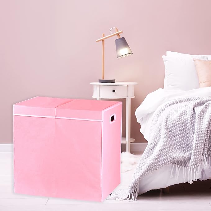 Simple Houseware Double Laundry Hamper with Lid & Removable Bags, Pink