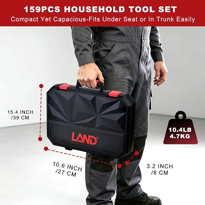 LAND 159-Piece Tool Set with Storage Case, Home & Auto Repair Kit | Basic Tool Kit for Mechanic Work, Auto Repair, Household Fixes, Garage, Furniture Assembly & Workshop with Storage Case