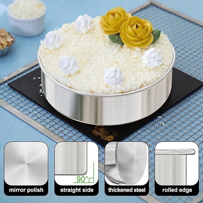 8 Inch Cake Pan Set of 2, Nonstick Stainless Steel Round Layer Cake Baking Pans with 100PCS Parchment Papers, Circle Cake Pan Tins for Birthday Christmas, Healthy & Dishwasher Safe & Easy Clean