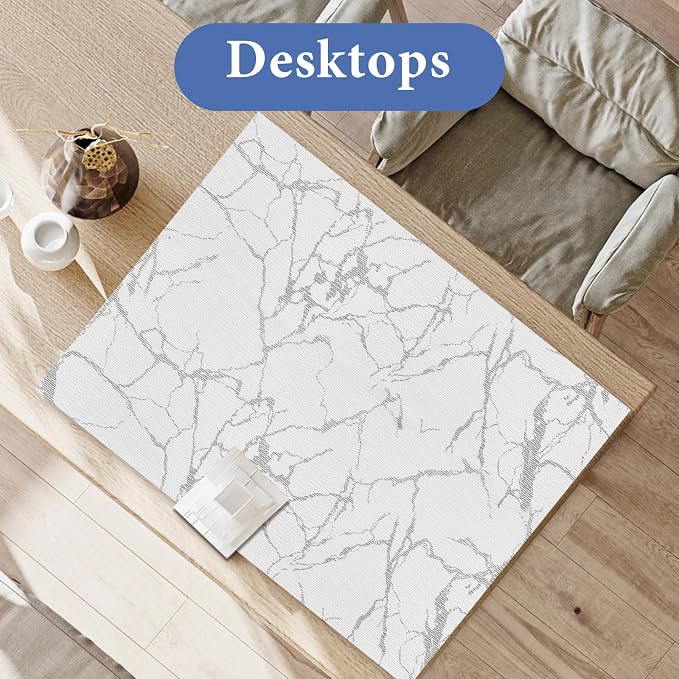 Drawer and Shelf Liner for Kitchen Cabinet: 17 in X 20 Ft Non Slip | Waterproof Shelf Paper Non Adhesive Refrigerator Liners Silver Marble Easy Liners for Bathroom with Knife Tape Measure