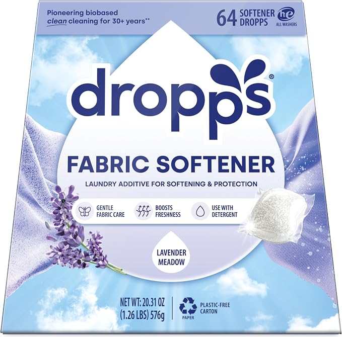 Dropps Fabric Softener Pods, Lavender Meadow (64 Count) - Laundry Softener For Soft & Fluffy Fabrics | Liquid Softener & Dryer Sheet Alternative | Clean Ingredients | Plastic Free Packaging