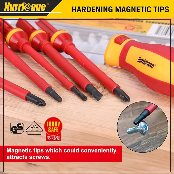 HURRICANE 1000V Insulated Screwdriver Set, 15 Piecse Professional Insulated Electrician Screwdriver Set, CR-V Magnetic Tips, Square(Robertson) Phillips Slotted Pozi Torx Insulated Electrician Tool Kit