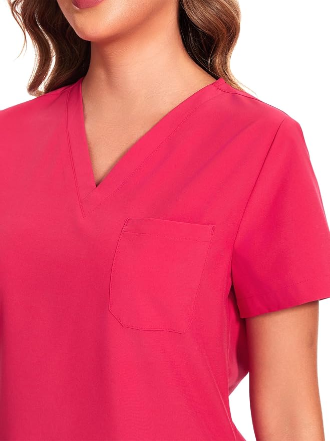 Scrubs Tops for Woman - Soft Stretch, V-Neck Tops | 3 Pockets, Side Split Design, Short Sleeve, Breathable & Lightweight Nursing Shirt, Easy-Care Fabric for All-Day Comfort