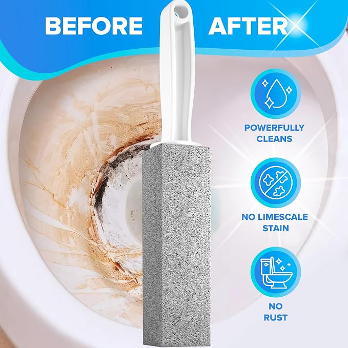 DISIWENE Pumice Cleaning Stone with Handle Toilet Bowl Cleaner Hard Water Ring Remover for Bath/Pool/Kitchen/Household Cleaning (2, 2 Pack with Handle)