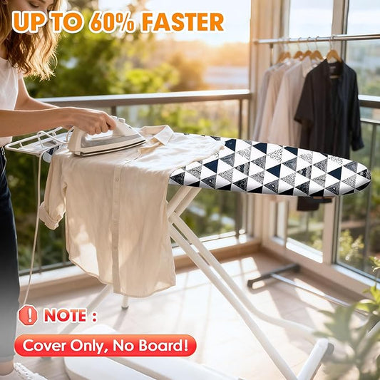 Ironing Board Cover and Pad, 18x49 Extra Wide Thick Iron Padding, Scorch & Stain Resistant Ironing board cover, Heavy Duty Iron Board Padded with Adjustable Fasteners Elastic Edge, Geometric Grey