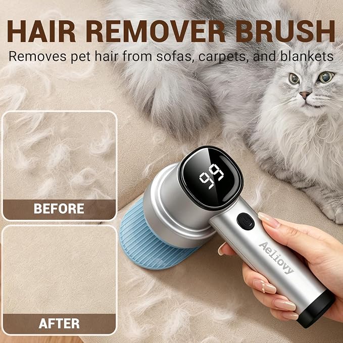 Fabric Shaver, 3 in 1 Lint Remover with Hair Remover Brush & Lint Rollers, Digital Led Display, 3 Speeds with Replaceable Blades, Remove Pilling for Clothes, Furniture, Sweater, Couch, Blanket, Pet