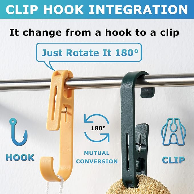 Laundry Hooks with Clips Hanger Closet Organizer Clamps Socks Boot Bras Towels for Bathroom Wardrobe Kitchen Office 4Pcs (Grey)