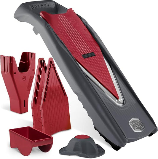 Börner by Reston Lloyd Mandoline Slicer Vital (Starter Set) • V-Slicer with 10 Cutting Styles & Safety Food Holder • Adjustable Kitchen Slicer & Dressing Function