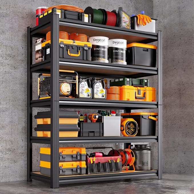 71.2" H Garage Shelving Heavy Duty Storage Shelves, Metal Adjustable Shelving Unit, Utility Garage Organizer Shelf for Basement, Pantry, Kitchen, Warehouse, 71.2" Hx31.5 Wx13.8 D, Black