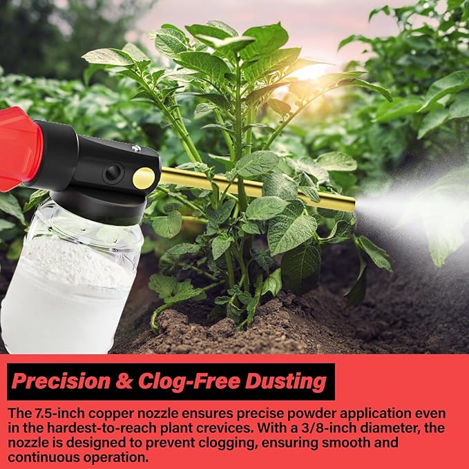 Dinftin Electric Diatomaceous Earth Duster Compatible for Milwaukee 18V Battery(Battery Not Included), Garden Dust Applicator with 1L Capacity and 7.5" Nozzle, Versatile Leaf Blower & Powder Sprayer