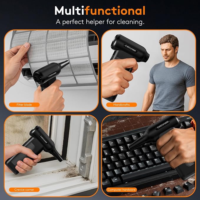 Compressed Air Duster Electric : 150000RPM 10000mAh LED 6-Gear Adjustable Keyboard Cleaner, Wireless Rechargeable Duster for Computer Keyboard Cleaning