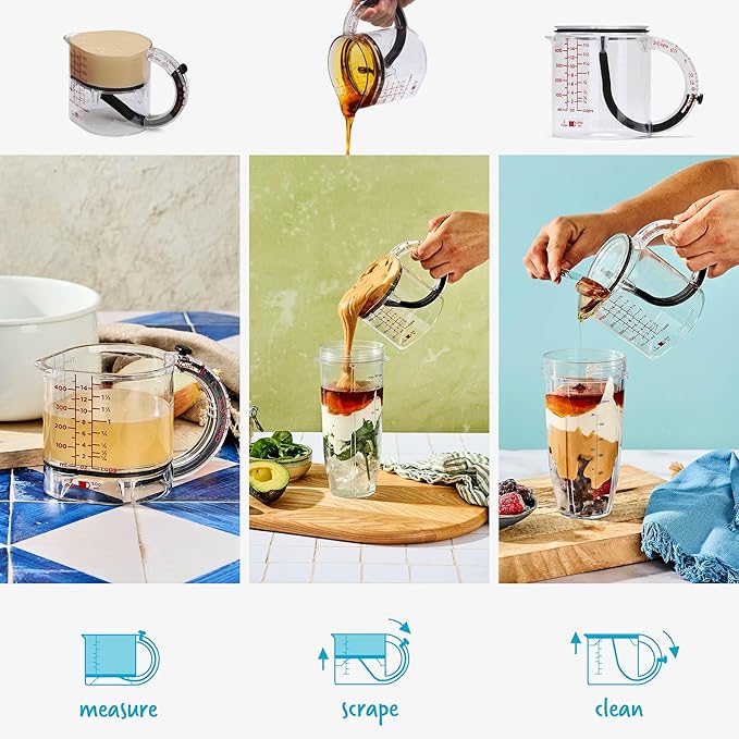 Dreamfarm Big Upcup All-in-1 Adjustable Measuring Cup - 2 Cup | Measures dry and liquid ingredients and scrapes itself clean, easy-to-read metric and imperial measurements, microwave safe