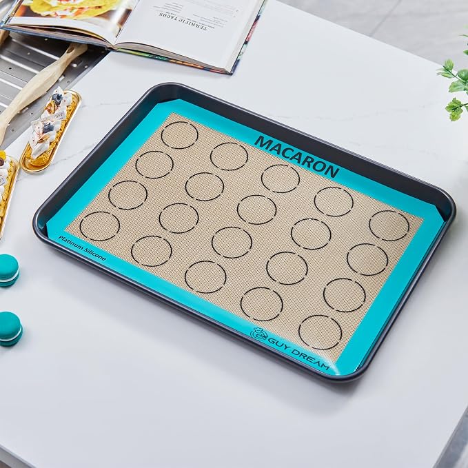 GUYDREMAT 2PCs Half Sheet Silicone Baking Mat Kit - Non Stick Food Grade Macaron Baking Mat - Reusable Easy Cleaning Oven Mat - 16 1/2' x 11 5/8'