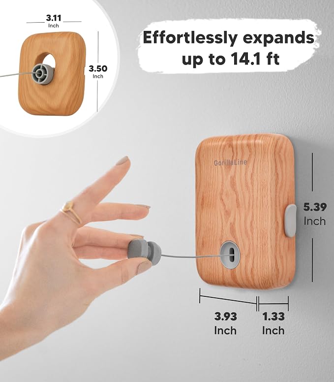 Retractable Clothesline Indoor Outdoor - GorillaLine Wood