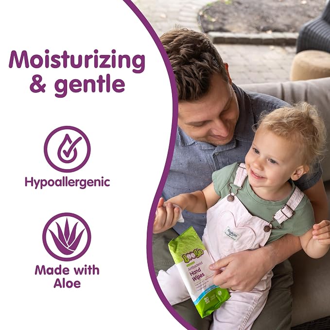 Boogie Antibacterial Hand Wipes - 100 Count - Hypoallergenic & Alcohol-Free - Travel and Diaper Bag Essential