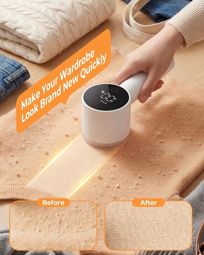 Fabric Shaver, 2 in 1 Rechargeable Sweater Shaver with Lint Roller, Magnetic Cap, Digital Display, 2 Extra Blades, Defuzzer for Clothing Furniture Couch