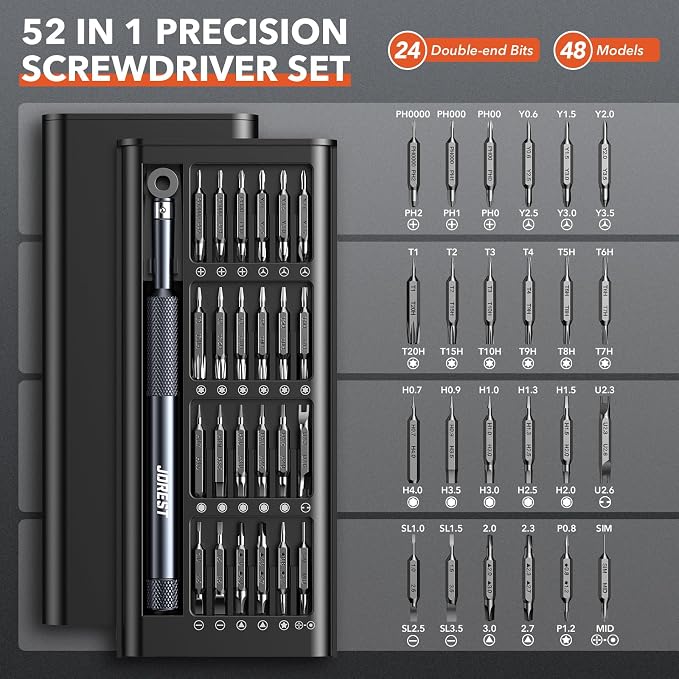 JOREST 52-IN-1 Precision Screwdriver Set, Mini Repair Tool Kit with Torx for Macbook, Computer, Laptop, iPhone, PS5, Xbox, Switch, Glasses, Watch, Ring Doorbell, Electronic, Small Gift Gadget for Men